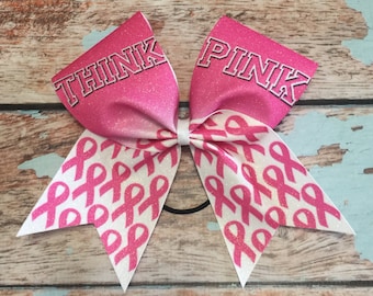 Large Pink Glitter Breast Cancer awareness Cheer bow