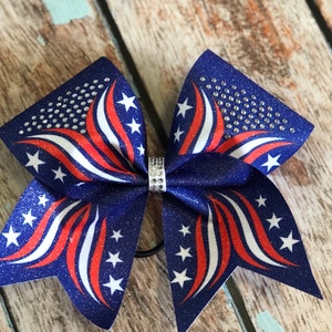 Red, White, and Blue glitter Rhinestone  Cheer bow