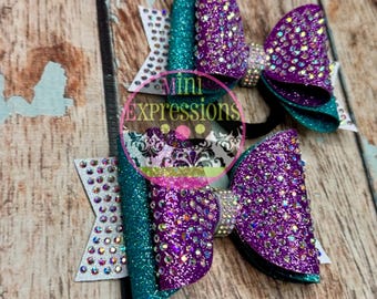 Lazo de animadora sin cola con diamantes de imitación, lazo de competición, lazo de animadora escolar, lazo personalizado, lazo de equipo, lazos con coletas, moños divertidos