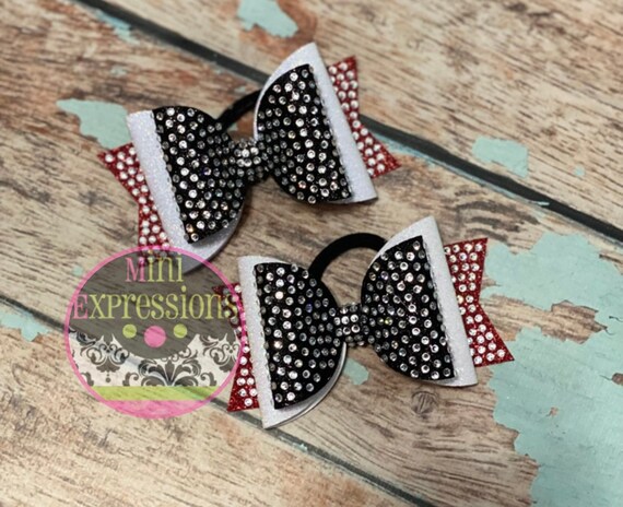 New Medium Black Glitter Cheer Bow with Rhinestones – Tailless Competition Hair 3 main image 2