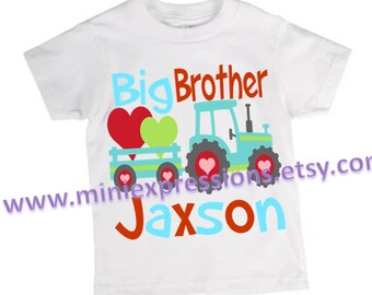 Big Brother Tractor Valentine's day Personalzied shirt pregnancy announcement Tshirt