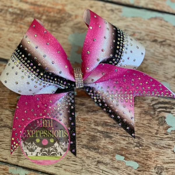 Large Hot Pink and Black Glitter Cheer Bow/ cheerleading/ Allstar/ school cheer/ competition bow