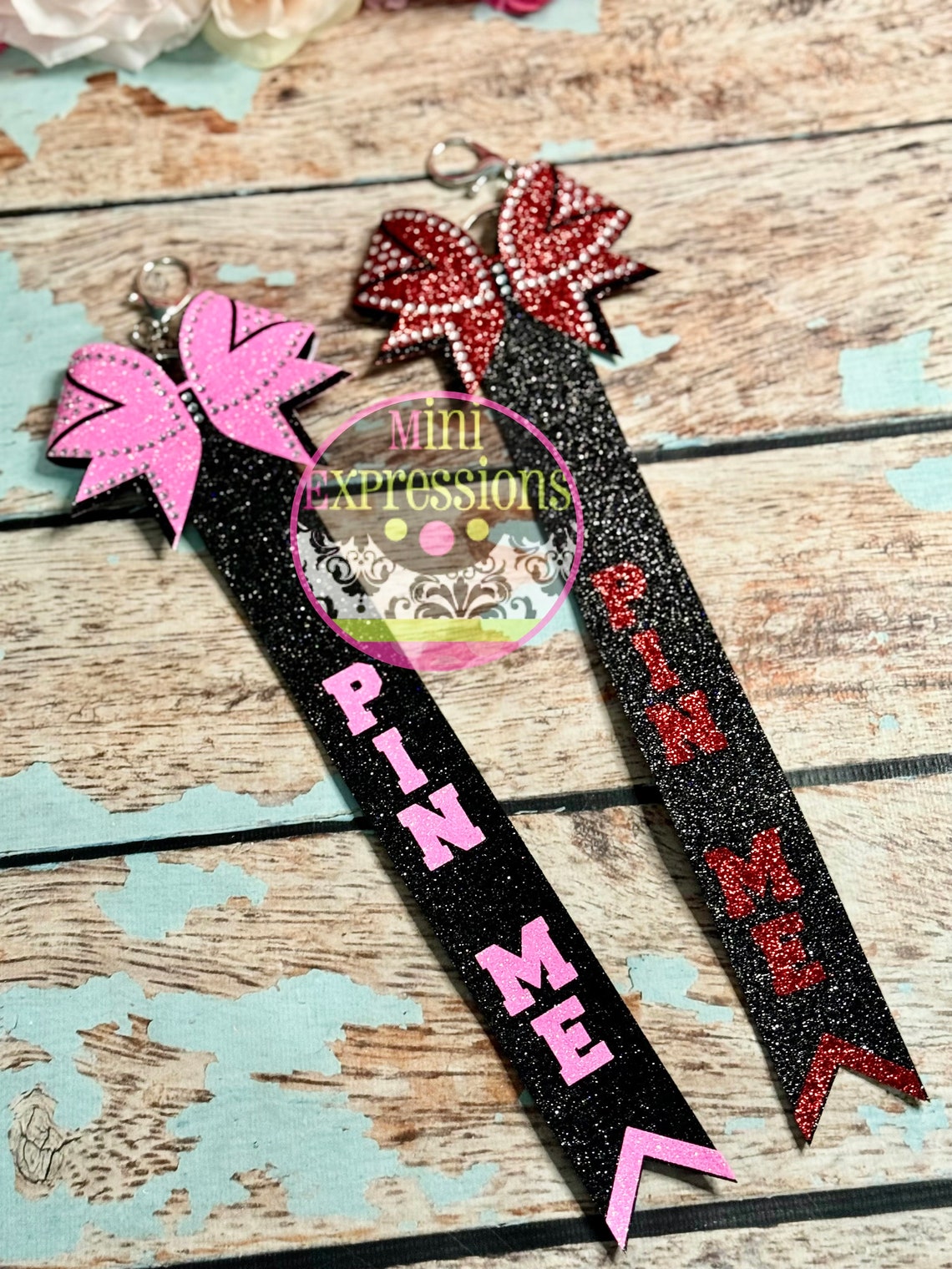 Rhinestone Pin Me Ribbon Cheer Bow Backpack Bow Pinme Custom Colors ...