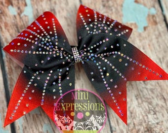 Lazo de animadora grande con diamantes de imitación rojos y negros