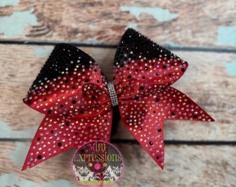 Lazo grande de satén con diamantes de imitación para animadoras con piedras grandes colocadas a mano, colores personalizados/Lazo de equipo/Animadoras Allstar/Animadoras de competición