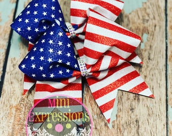 Red, White, and Blue American Flag  Glitter Cheer bow/ Team Bow/ School Cheer/ Sideline Cheer/ 4th of July Bow
