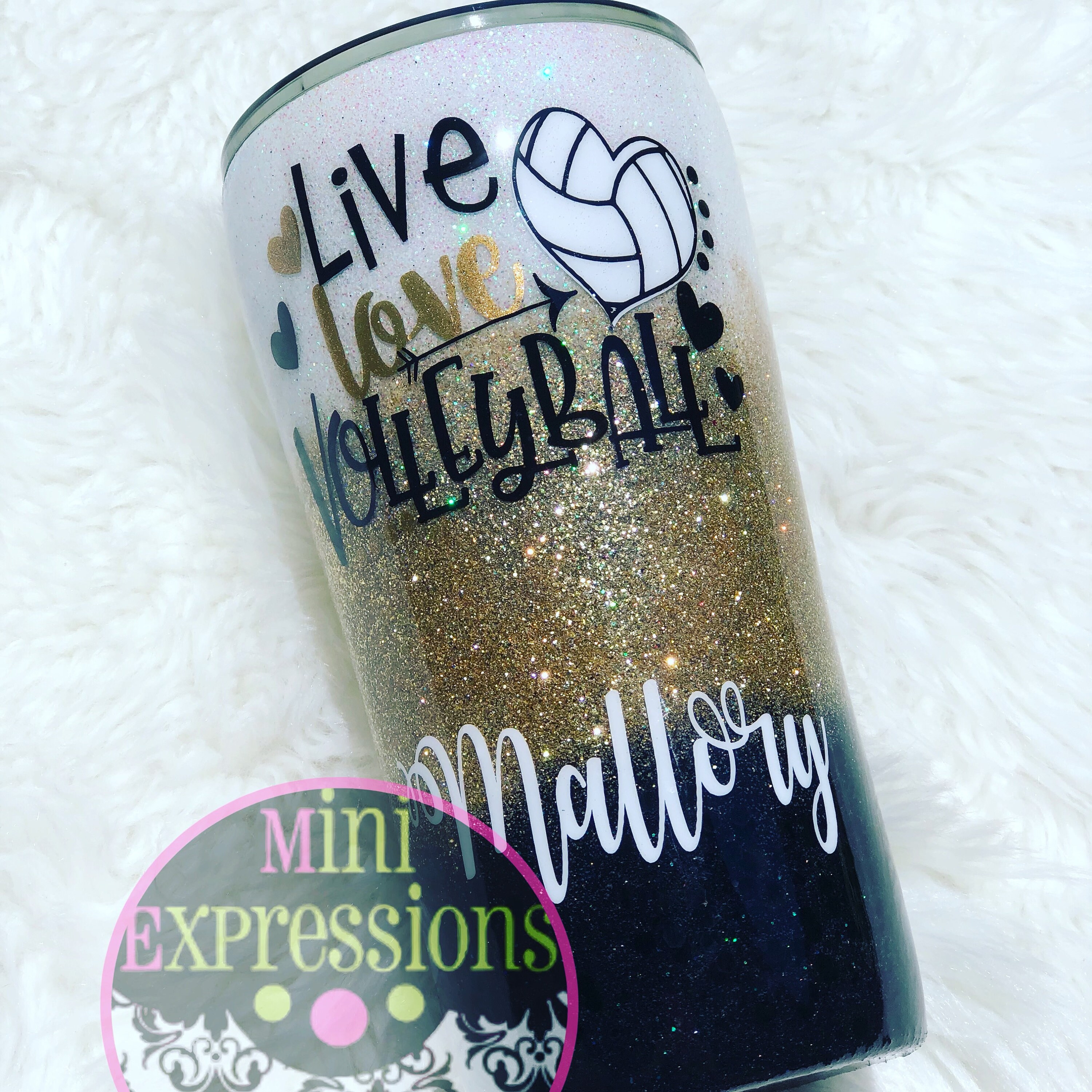 Volleyball Glitter Tumbler Personalize Gift Monogram Tumbler Etsy