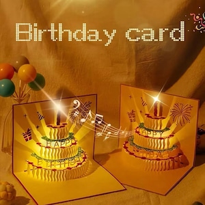 Interactive Pop Up Musical Birthday Card, 3D Cake with LED Lights, Unique Celebration Card for Party, Happy Birthday Gift