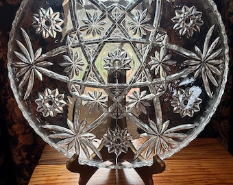 Anchor Hocking Star of David Crystal Platter Mid Century glass 13.5”