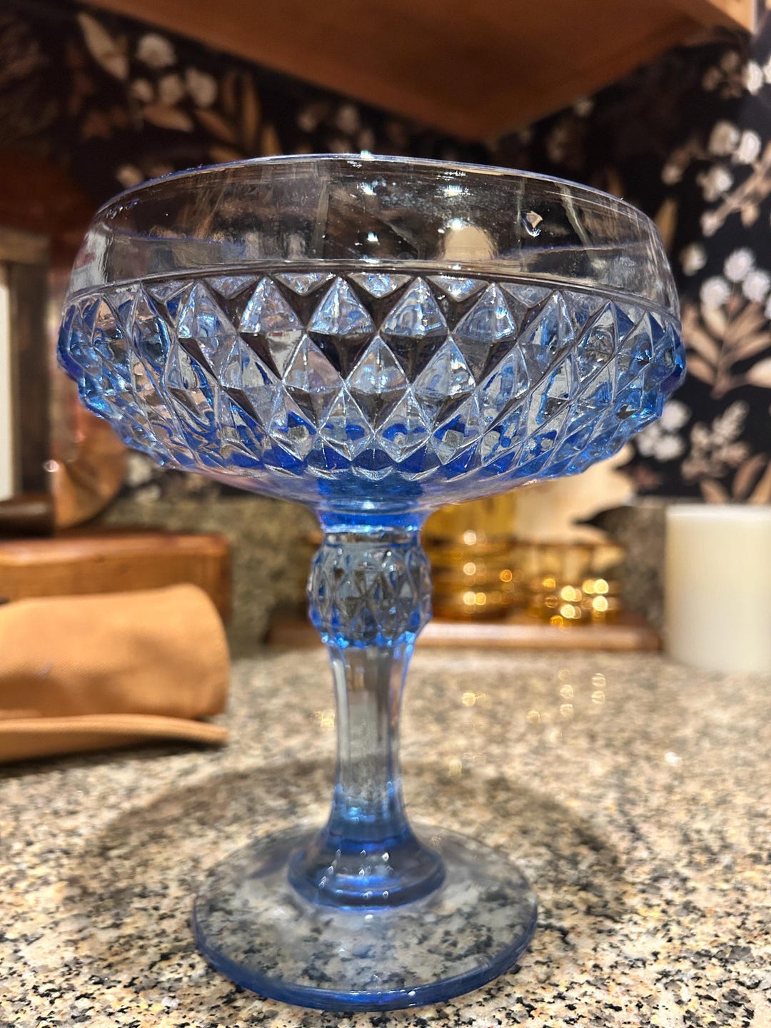 Vintage Indiana Glass Diamond Point Pattern Pedestal Compote in a ...