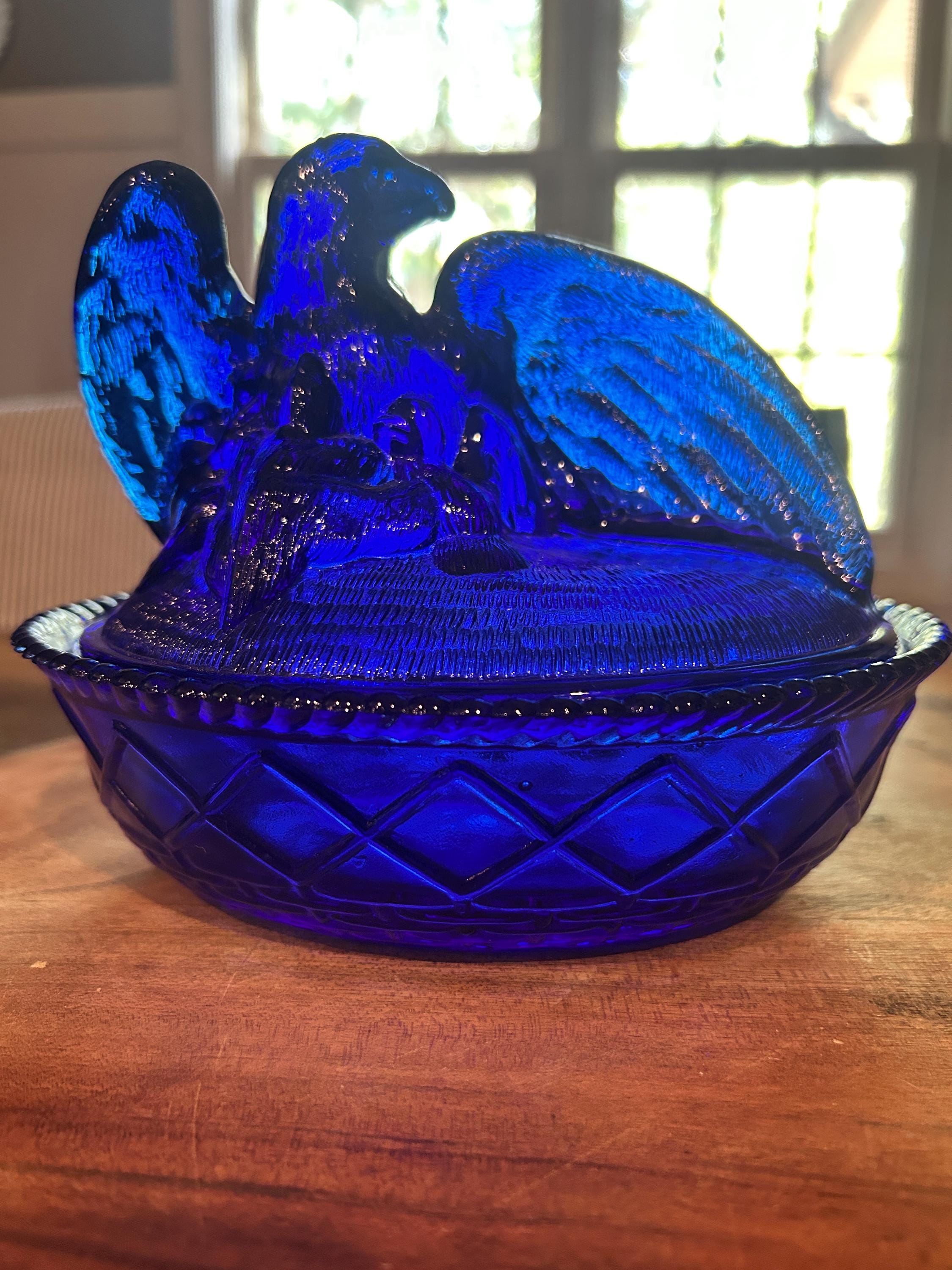 Vintage Westmoreland Cobalt Blue Glass Eagle on Nest Candy Dish - Etsy