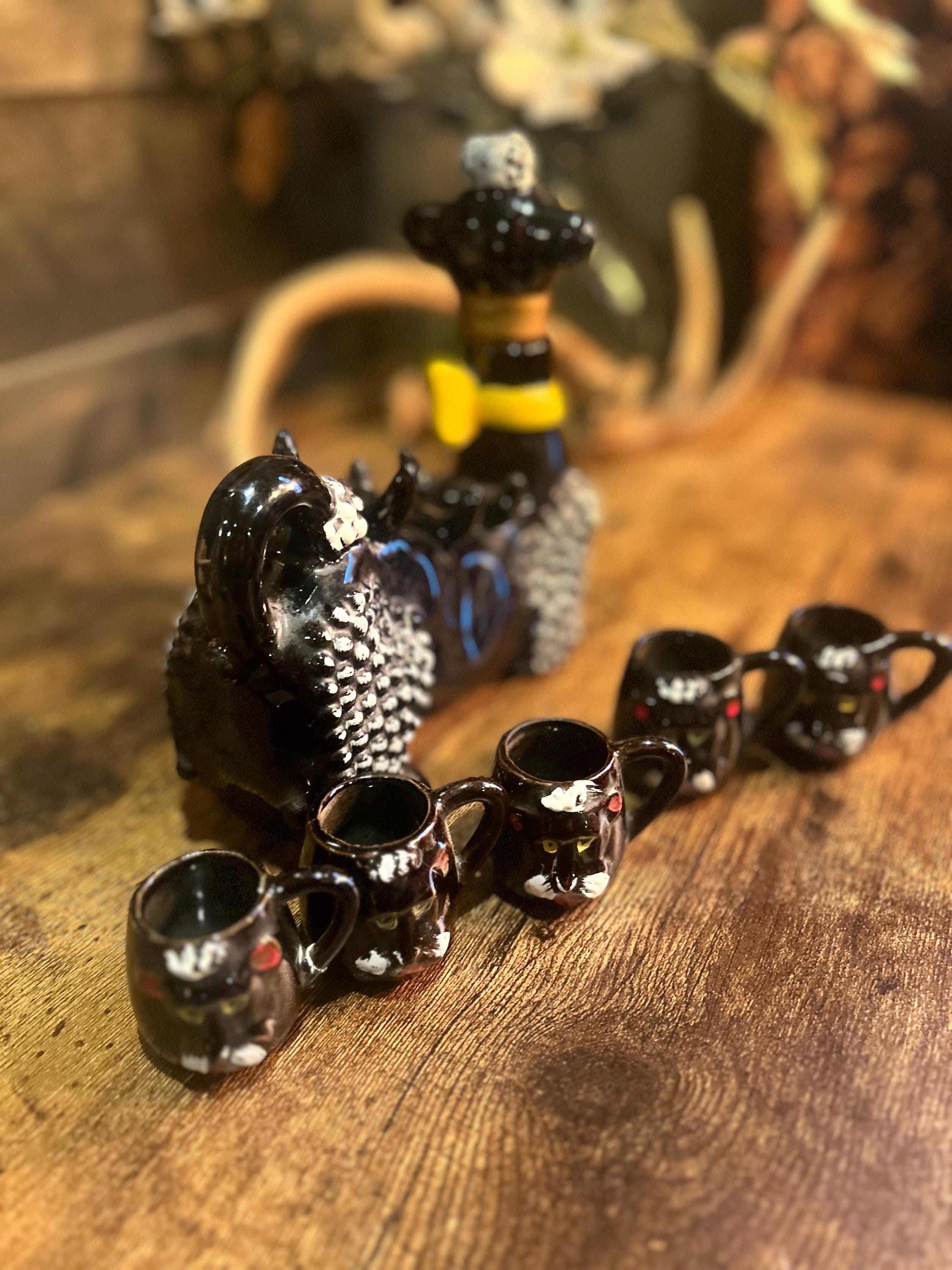 Vintage Japan Poodle Decanter Set With 5 Pup Cups – Hand-painted