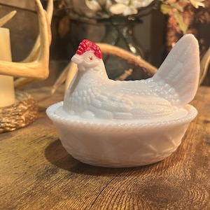 Cluck Yeah! Vintage White Milk Glass Hen on Nest Dish – 5.5”