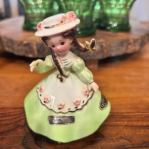 Vintage Josef Originals “Germany” Girl Figurine – Green Dress, Ceramic with Labels