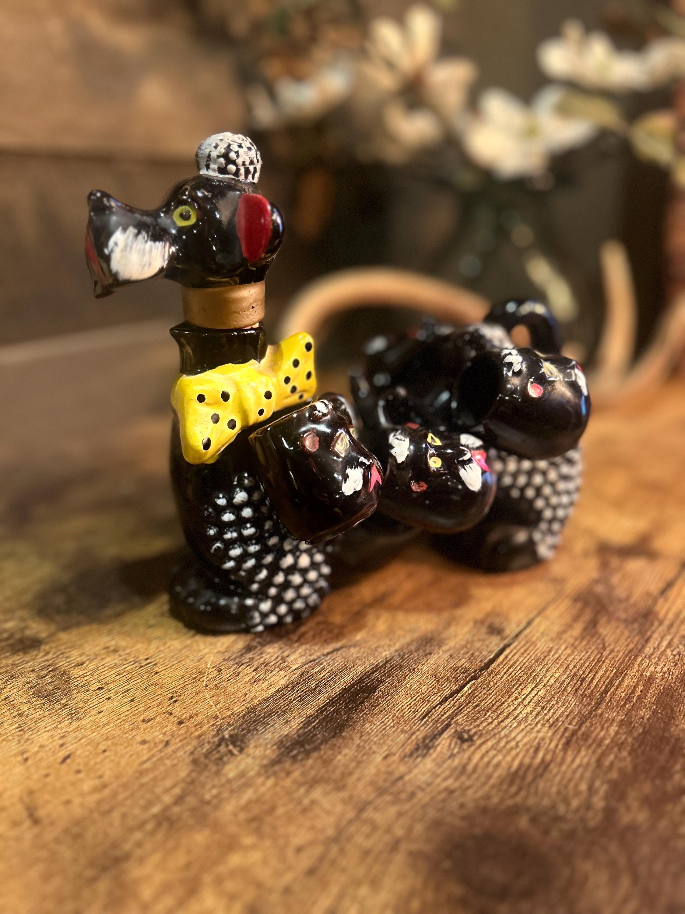 Vintage Japan Poodle Decanter Set With 5 Pup Cups – Hand-painted