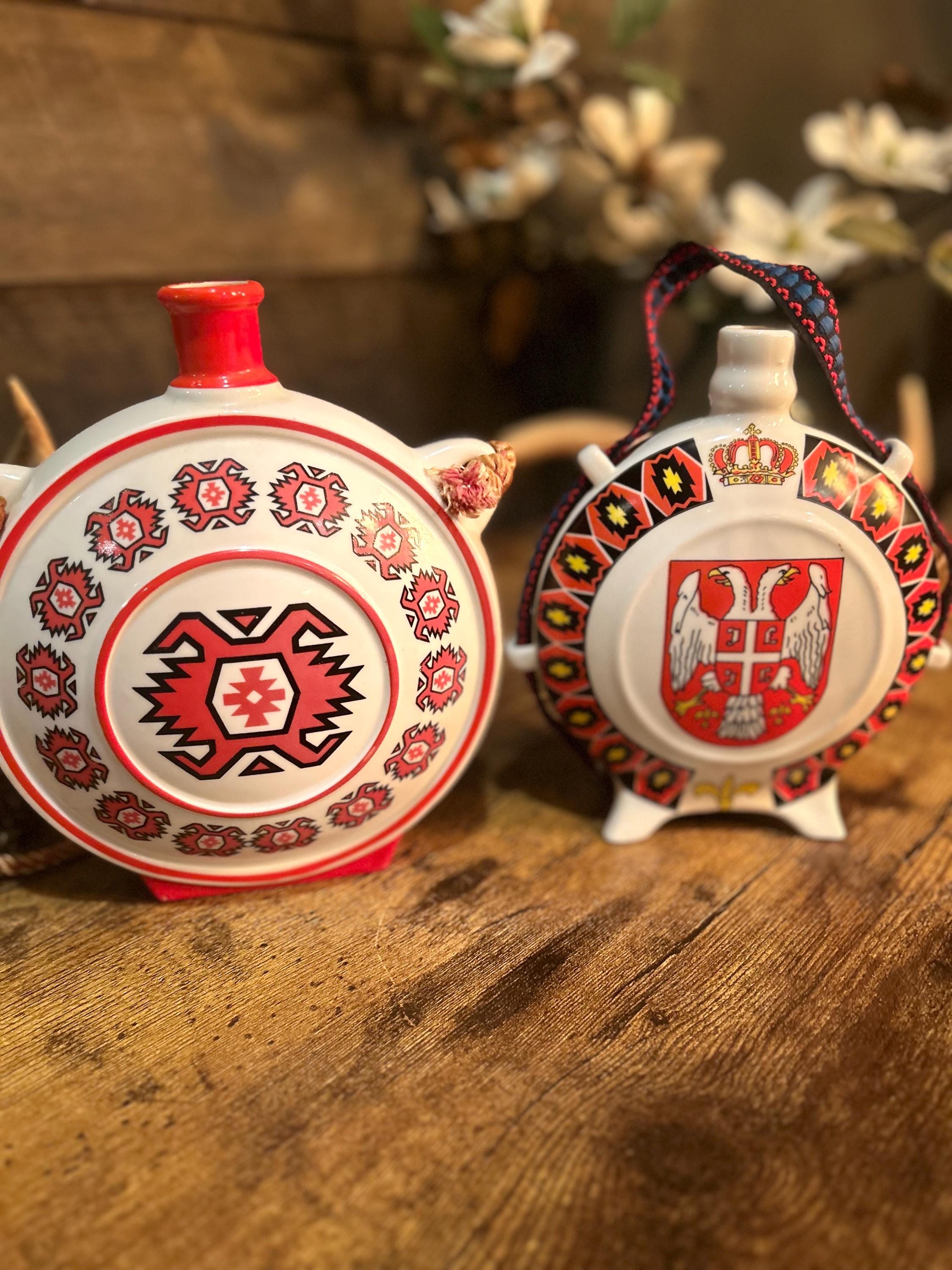 Vintage FP Zaječar Yugoslavia Ceramic Decanter Set – Folk Art