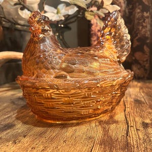 LG Wright Large Hen on Nest — Peach/amber Carnival Glass Beauty - Etsy