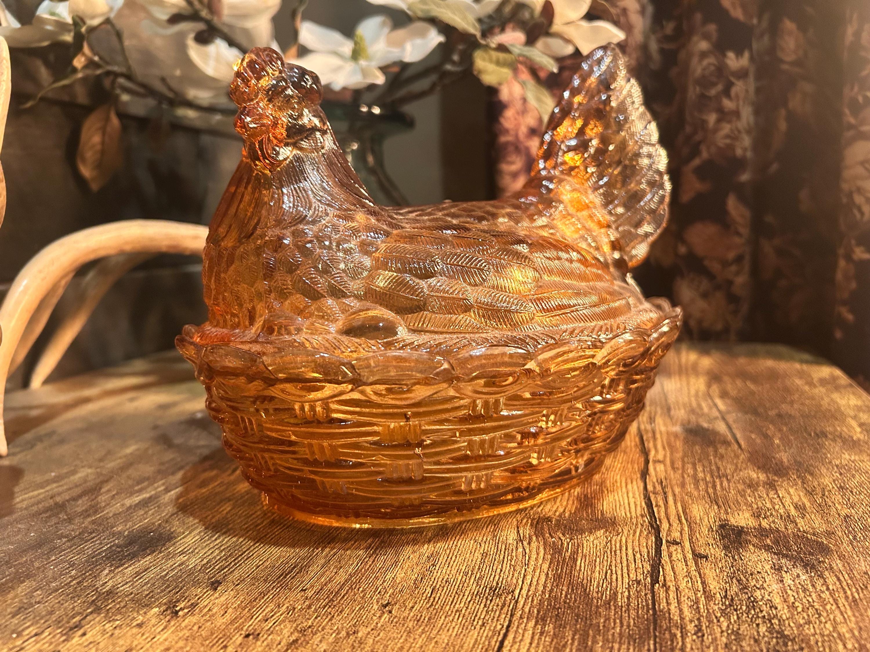 LG Wright Large Hen on Nest — Peach/amber Carnival Glass Beauty - Etsy