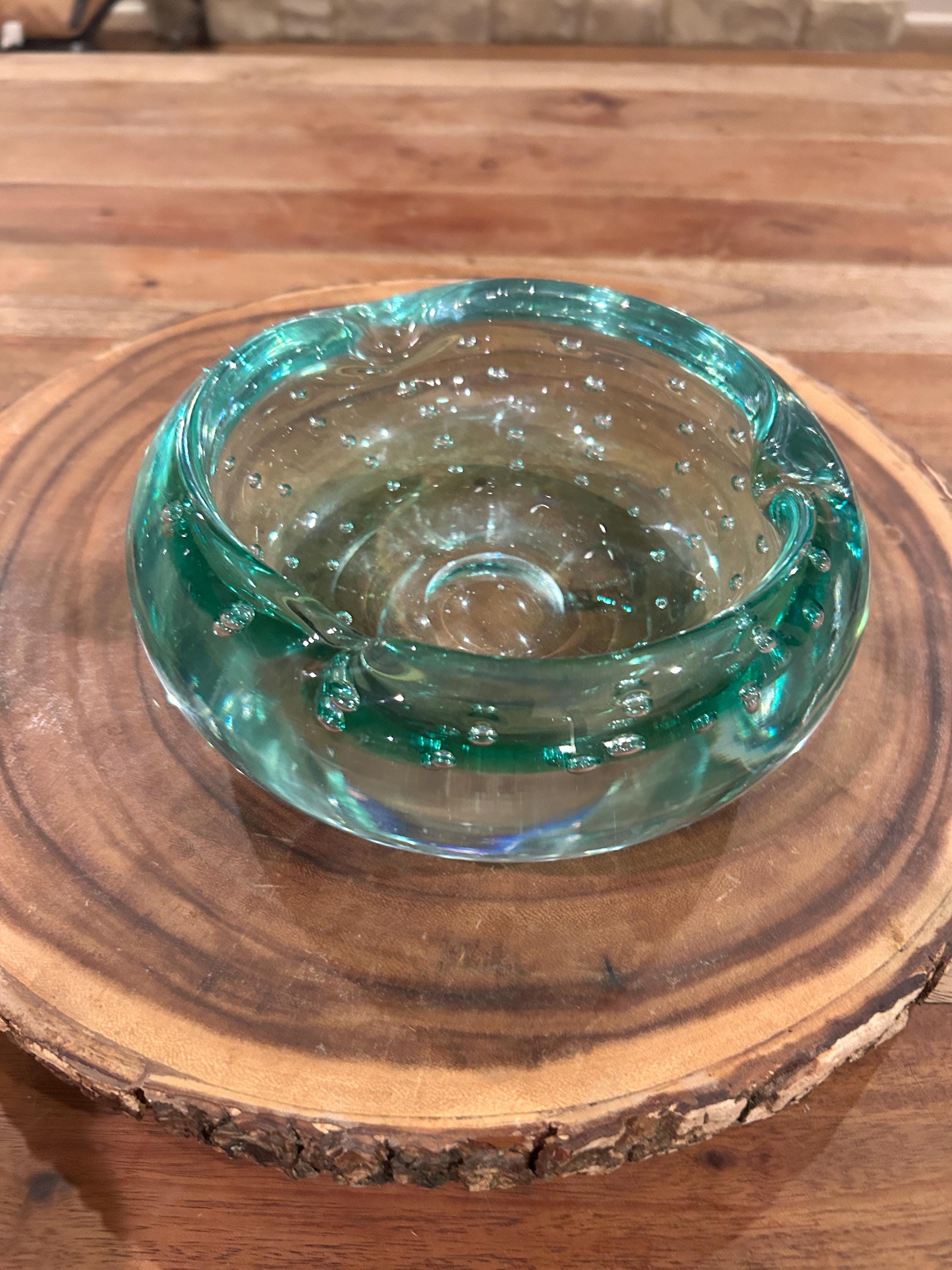 MCM Aqua Green Blenko Bubble Glass Ashtray 7” and HEAVY - Etsy