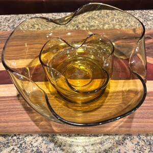 MCM Anchor Hocking Amber glass chip and dip set