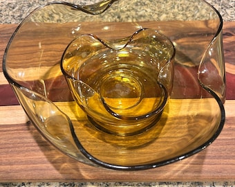 MCM Anchor Hocking Amber glass chip and dip set