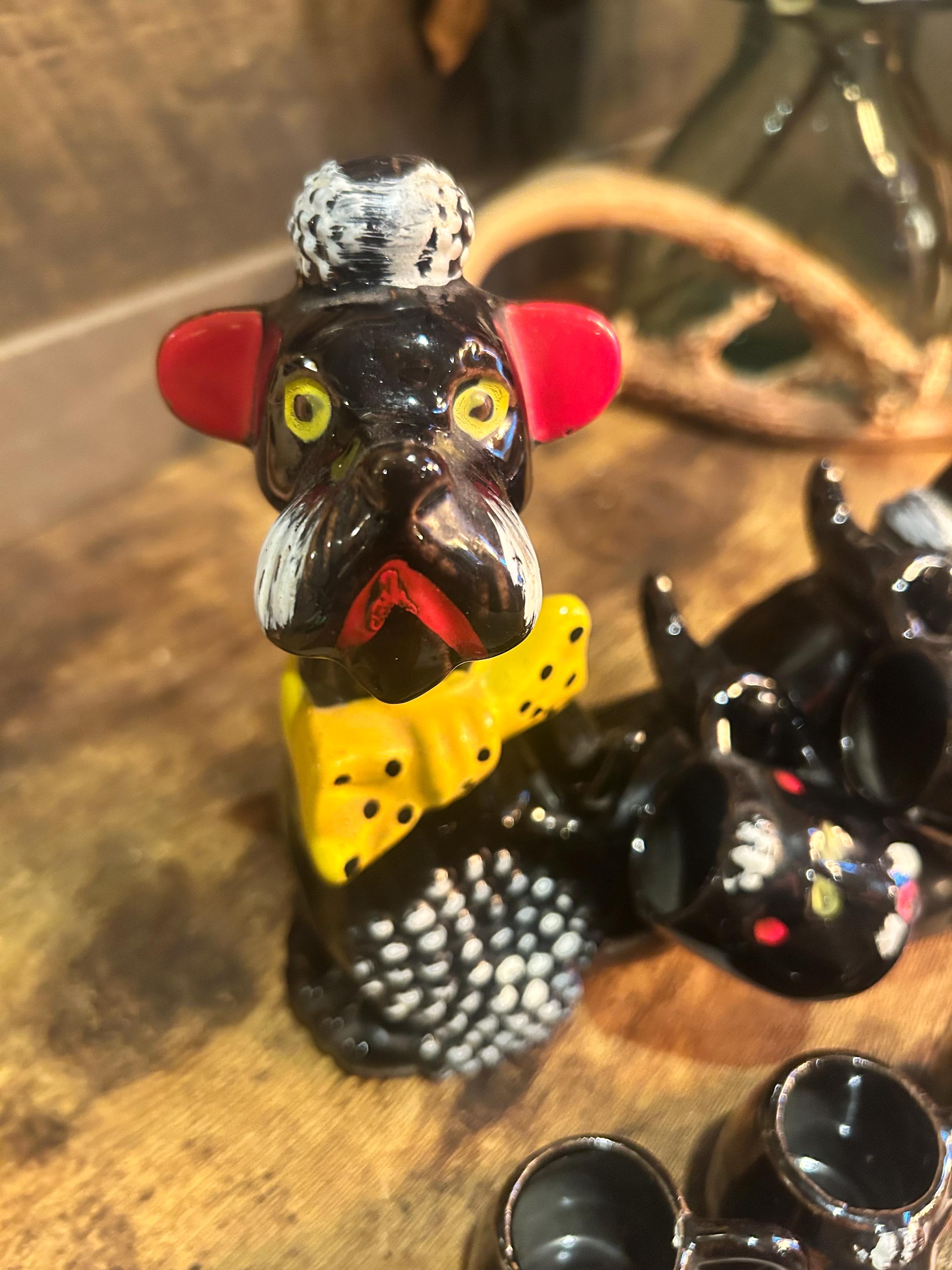 Vintage Japan Poodle Decanter Set With 5 Pup Cups – Hand-painted