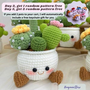Crochet Cactus Character in Pot – Handmade flower Happy Desk Buddy – No-Water Plant Decor Gift cheer up gift, desk decor gift.