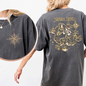Carte rétro Disney Neverland Chemise Peter Pan Comfort couleurs, chemise fée clochette, chemise The Lost Boys, vacances Disneyland, Walt Disney World
