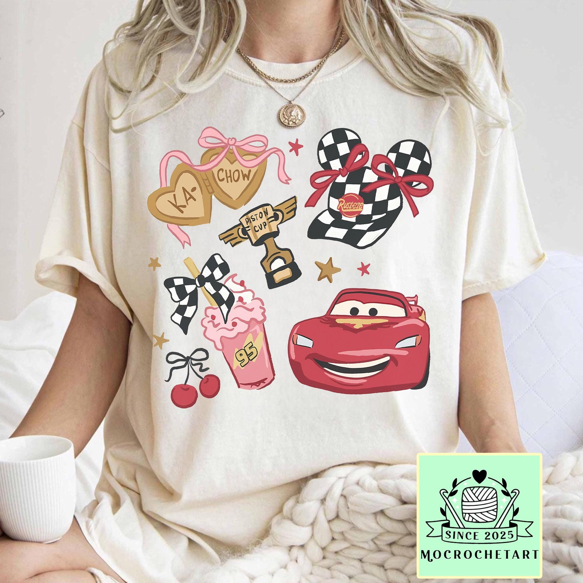 Coquette Bow Bracelet Disney Cars Shirt, Lightning McQueen Mater Doc Hudson Sally Carrera Birthday Cars Family Shirt, Disney Girl Trip Shirt