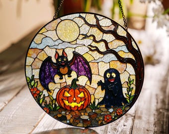 suncatcher stained glass bat pumpkin ghost halloween window decor halloween gift