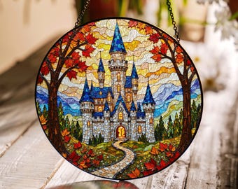 Fairytale Castle Window Suncatcher Stained Glass Art Gift for Princess Lovers