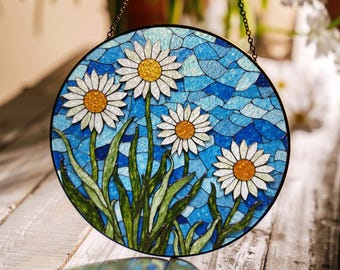 Daisy Stained Glass Suncatcher Floral Window Decor Gift