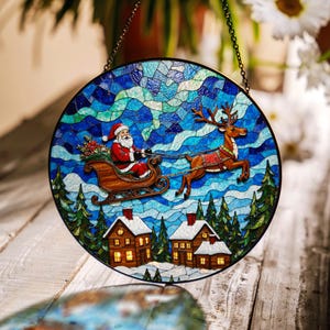 Weihnachtsschlitten-Ren-Buntglas-Suncatcher-Fenster-hängendes Weihnachtsweihnachtsgeschenk
