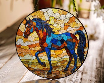 Stained Glass Horse Suncatcher Colorful Mosaic Art Gift