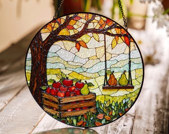 suncatcher stained glass autumn harvest apples pears fall gift for mom Thanksgiving gift