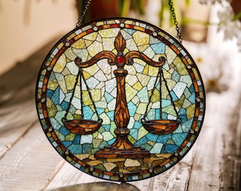 Stained Glass Balance Scale Suncatcher Lawyer Gift Libra Decor Justice Ornament