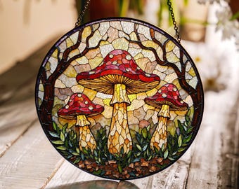suncatcher stained glass mushroom forest fantasy decor gift for mom Halloween gift nature lover gift