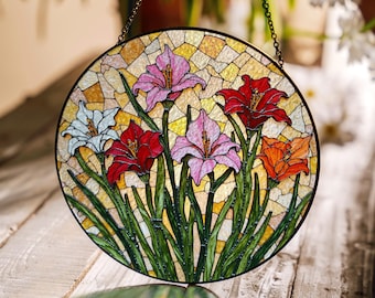 Stained Glass Floral Suncatcher Window Hanging Gift for Mom Birthday