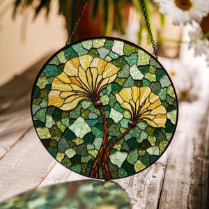 Stained Glass Sun Catcher Yellow Flowers Home Decor Gift for Mom