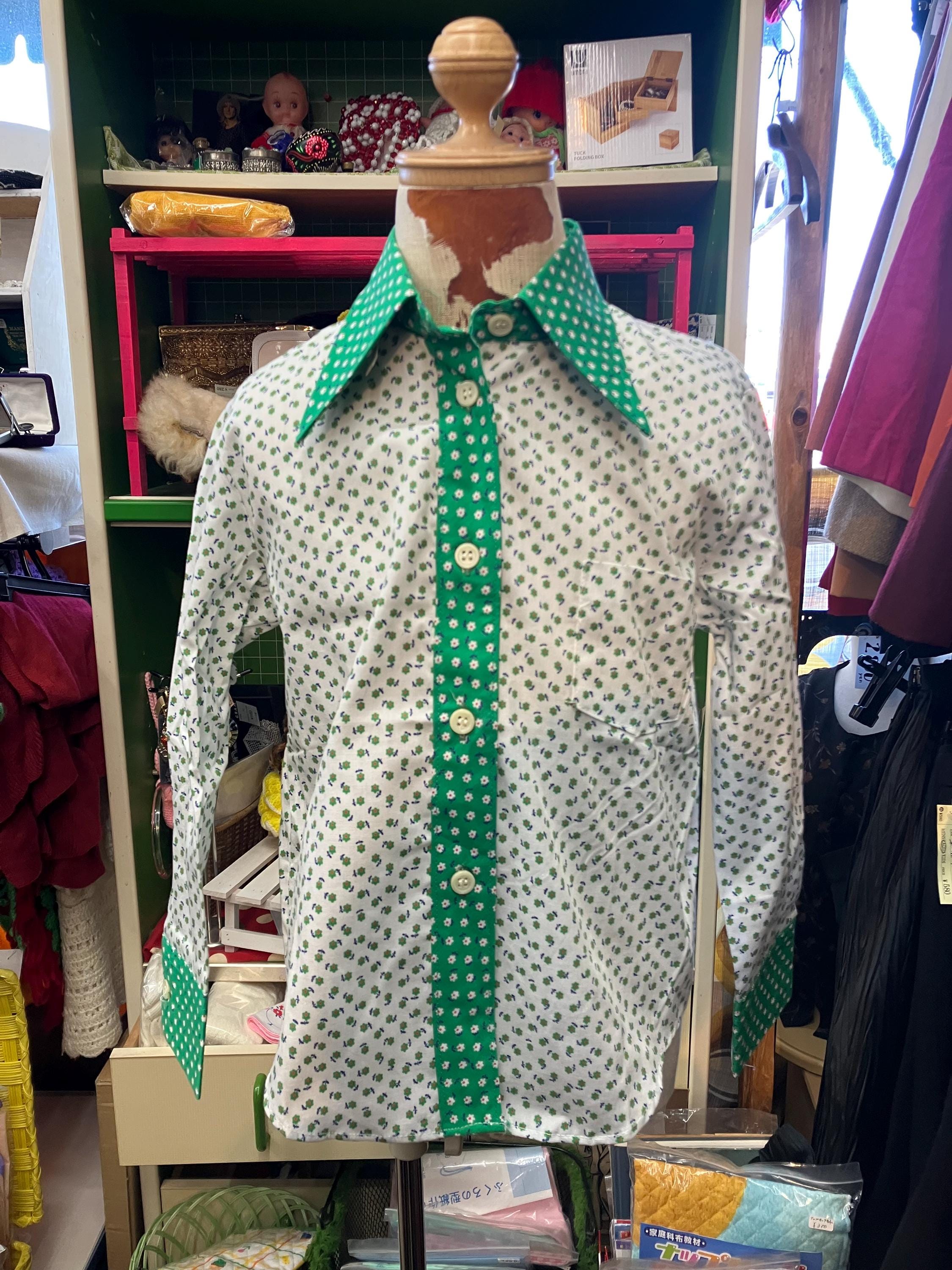 Vintage deadstock retro girls children's clothing blouse shirt floral green white 1970's