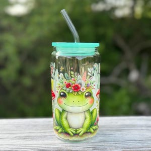 Copo Frog Nature | Amante da natureza | Amante de sapos | Presente divertido para ela | Bebidas | Tendências | Lata de vidro de 473 ml