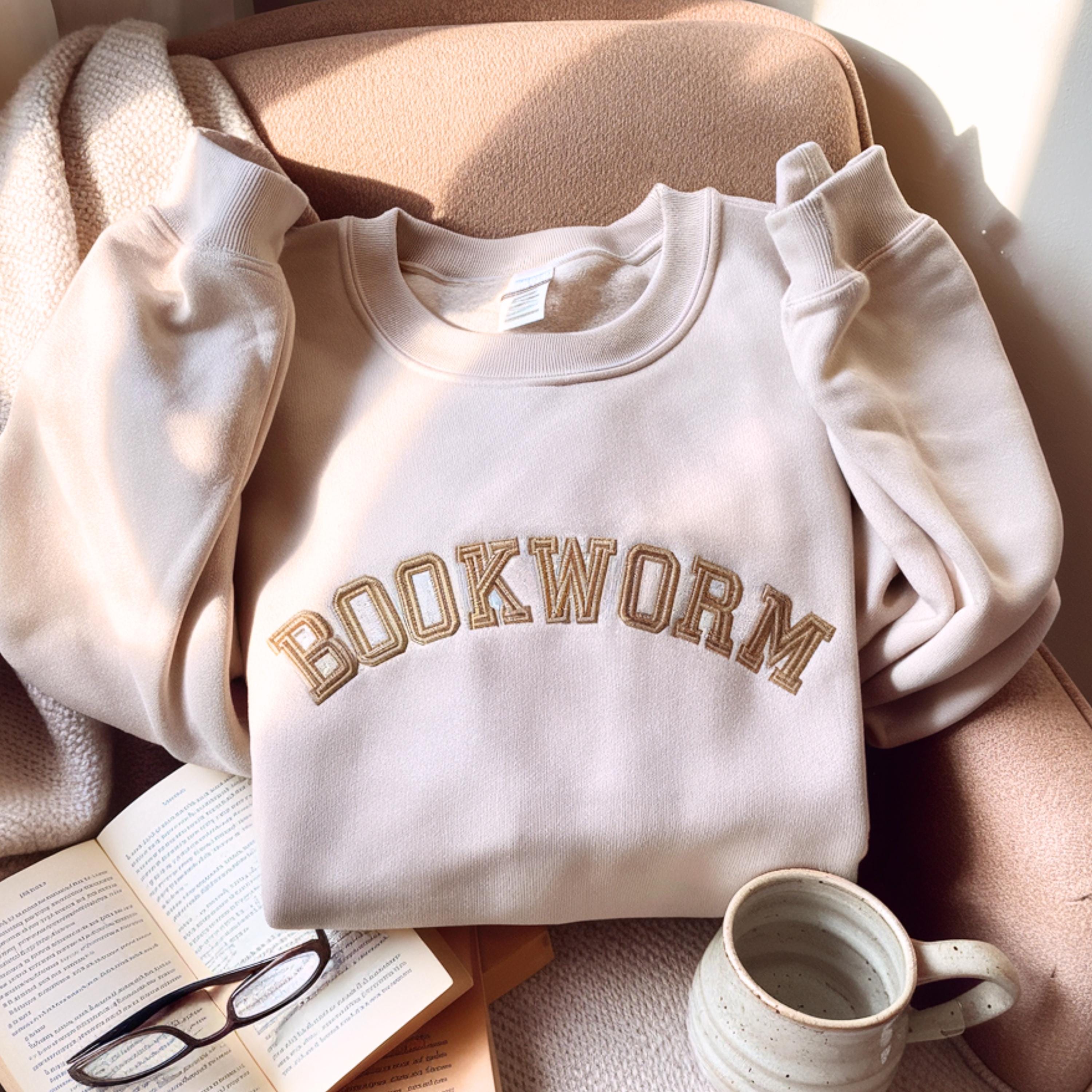 Bookworm Embroidered Sweatshirt, Book Lover Embroidery Shirt, Book Club, Book Gifts, Minimalist Book Shirt, Bookish Gifts, Reader Gifts