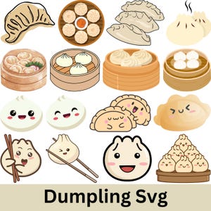 Dumpling SVG-paket, Kawaii mat Svg, söt dumpling Clipart, kinesisk mat PNG, asiatisk mat SVG, roliga matklistermärken, dumpling-klippfiler