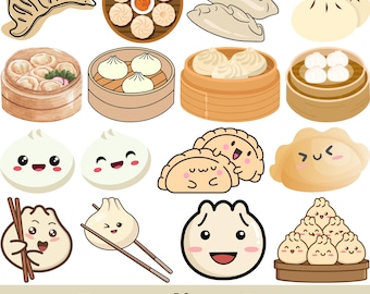 Dumpling SVG Bundle, Kawaii Food Svg, Cute Dumpling Clipart, Chinese Food PNG, Asian Food SVG, Funny Food Stickers, Dumpling Cut Files