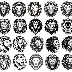 Paquete SVG de león, clipart de león rugiente, SVG de cabeza de león, silueta de león, vector de animal salvaje, PNG de felino grande, Cricut de rey de la jungla, SVG de cara de león