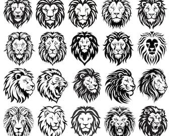 Lion SVG Bundle, Roaring Lion Clipart, Lion Head SVG, Lion Silhouette, Wild Animal Vector, Big Cat PNG, Jungle King Cricut, Lion Face Svg