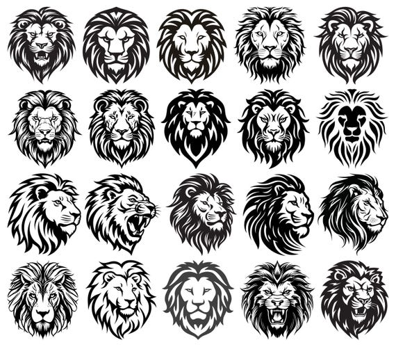Lion SVG Bundle, Roaring Lion Clipart, Lion Head SVG, Lion Silhouette, Wild Animal Vector, Big Cat PNG, Jungle King Cricut, Lion Face Svg