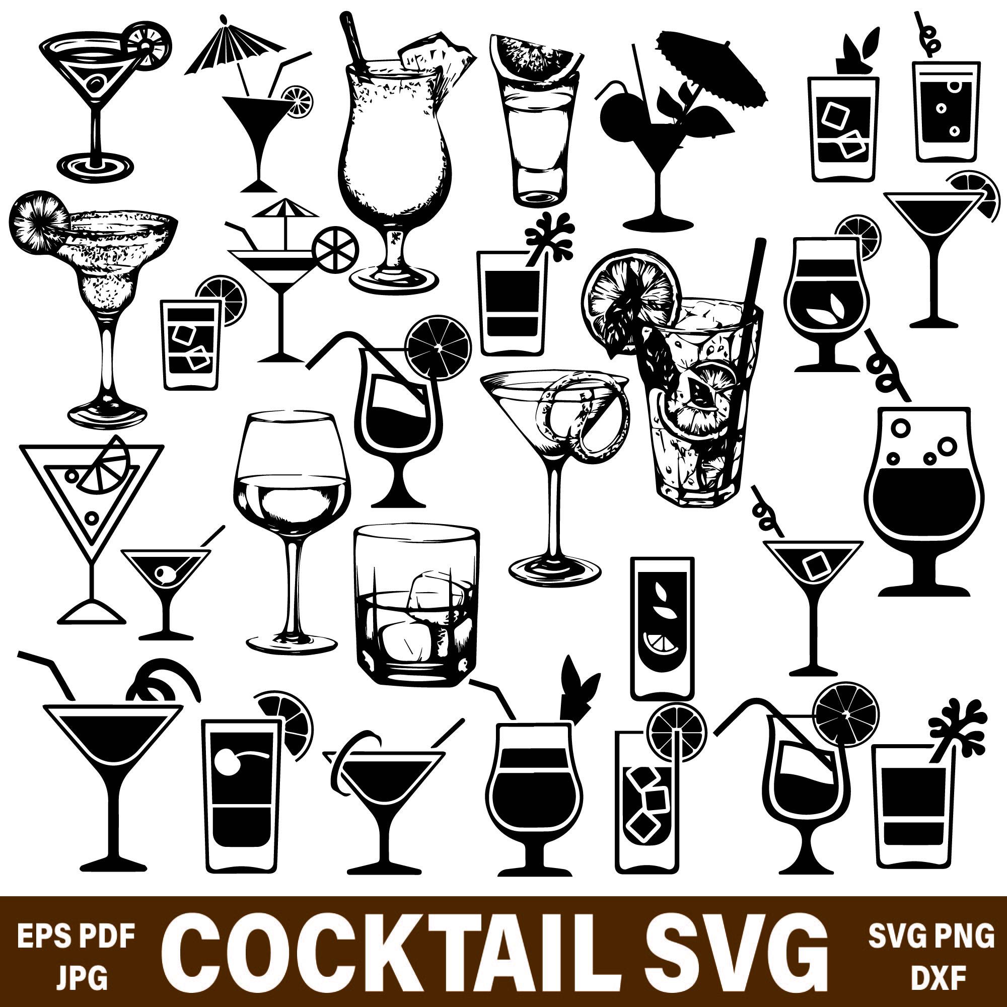 Cocktail SVG Bundle, Drink Svg, Bar Clipart, Shot Glass Svg, Cocktail ...