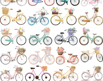 Flower Bicycle SVG Bundle, Retro Bicycle with Flowers SVG, Bicycle with Basket PNG, Floral Bicycle Clipart, Cricut, Vintage Bike Vector