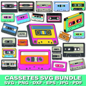 Cassette SVG Bundle, Cassette Clipart, Retro Cassette Vector, Vintage Tape Svg/Png, Cassette Tape Svg, Music Cassette, Audio Cassette Svg